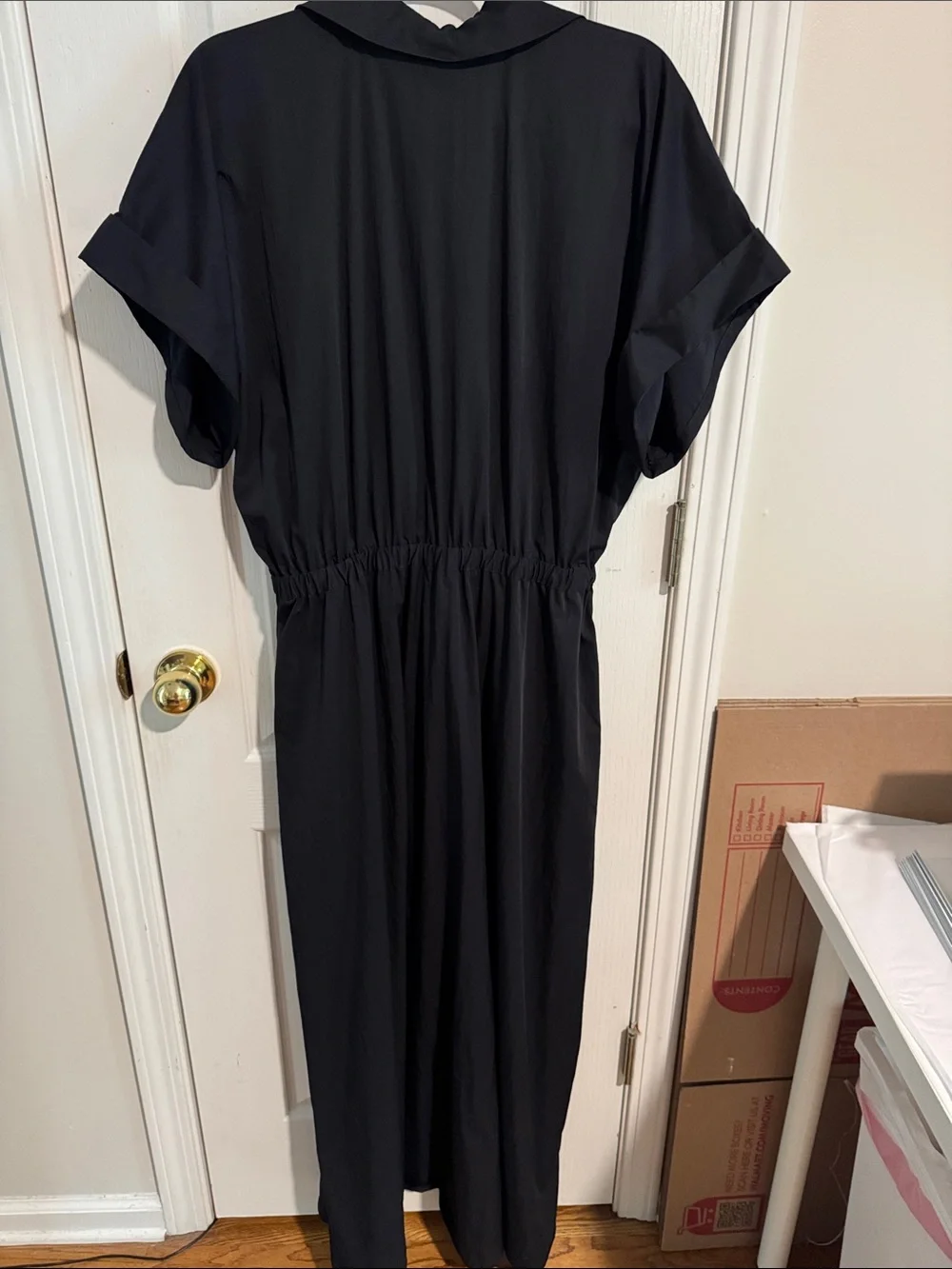 Abercrombie & Fitch Black Short-Sleeve Maxi Dress with Elastic Waist